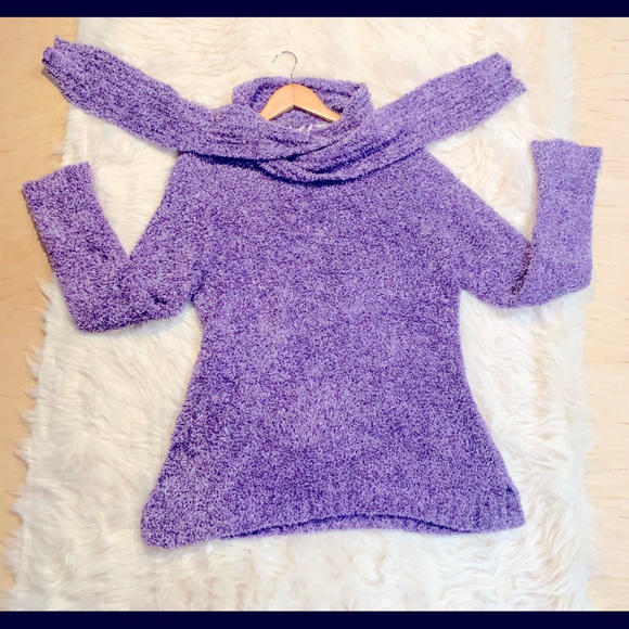 White Stag Sweaters - Fuzzy White Stag Sweater Detachable Scarf, Purple